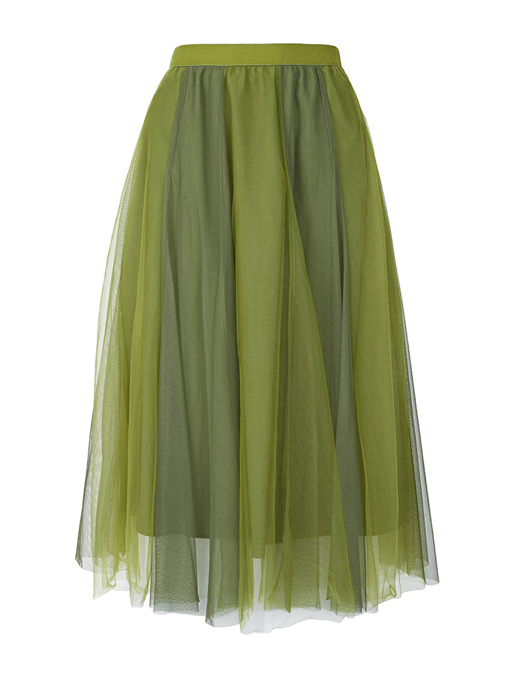 Flowy Elastic Waist Tulle Midi Skirt