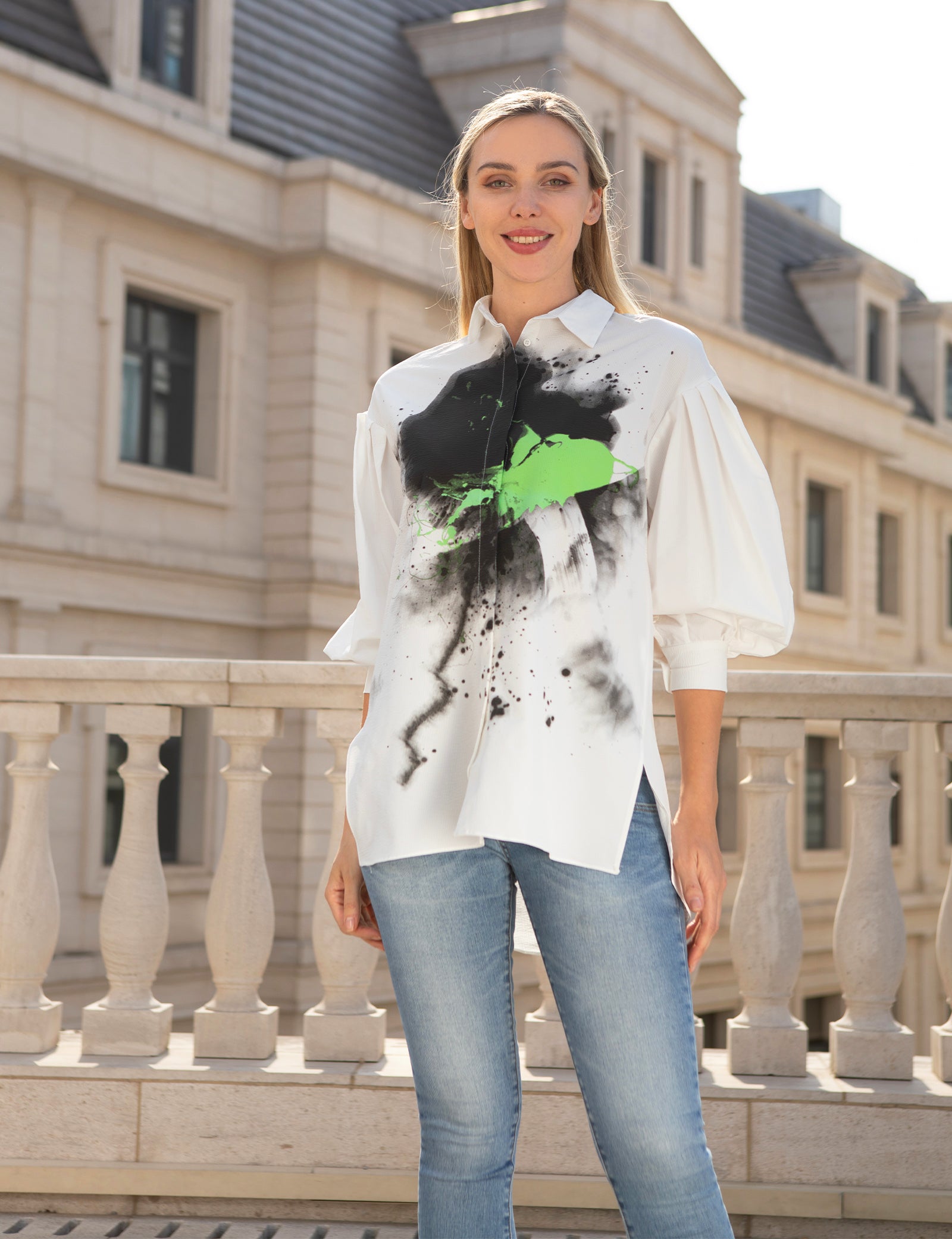 Ink Painting Lapel Collar Loose Shirt