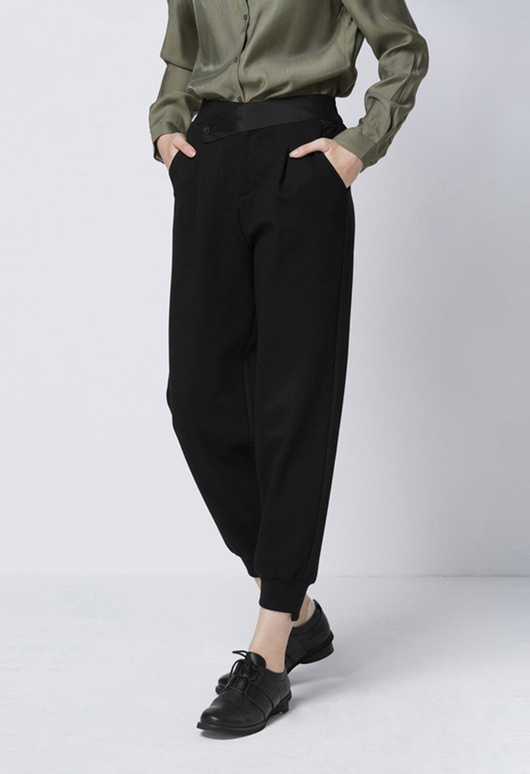 SDEER Stitching Black Carrot Pants Cropped Trousers - S·DEER