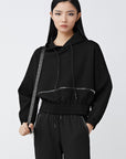 Women's drawstring hooded zipper stitching short sweater jacket S21462209 - S·DEER