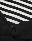 SDEER Retro High Neck Striped Stitching Puff Sleeve Sweater - S·DEER