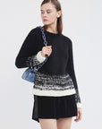SDEER Crew Neck Contrast Color Crochet Short Sweater - S·DEER