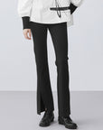 SDEER Retro Fashion High-rise Slim-fit Flared Black Trousers With Slits - S·DEER