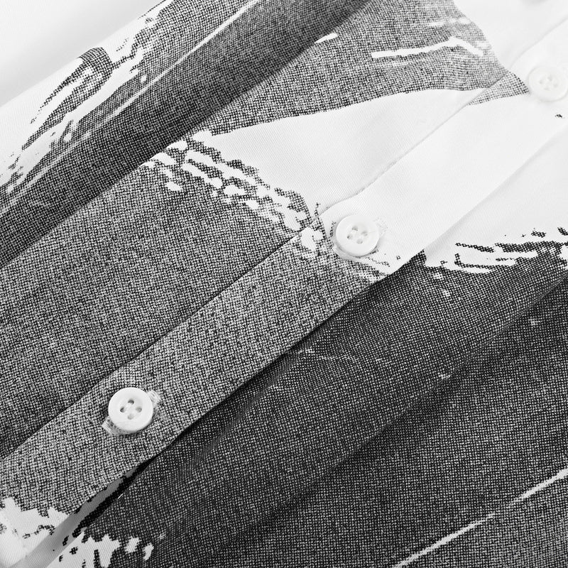 SDEER Lapel contrast print pleated waist long-sleeved shirt - S·DEER