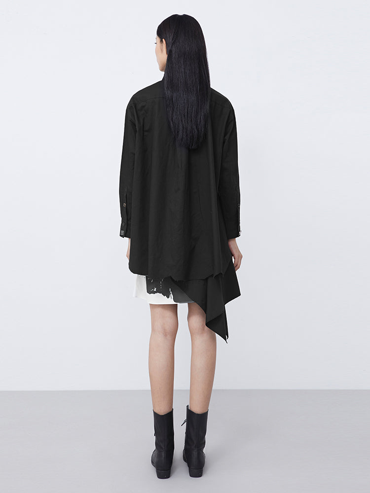 S·DEER Casual lapel ink smudge frayed mid-length shirt - S·DEER