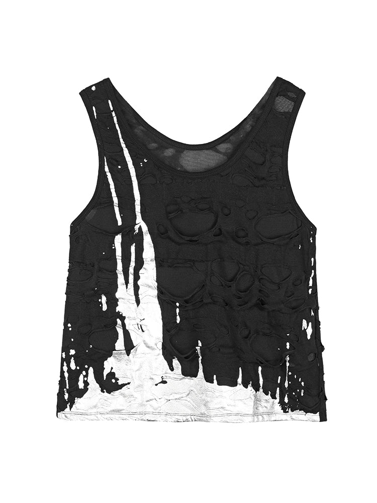 S.DEER     crew neck textured ripped print tank top T-shirt - S·DEER