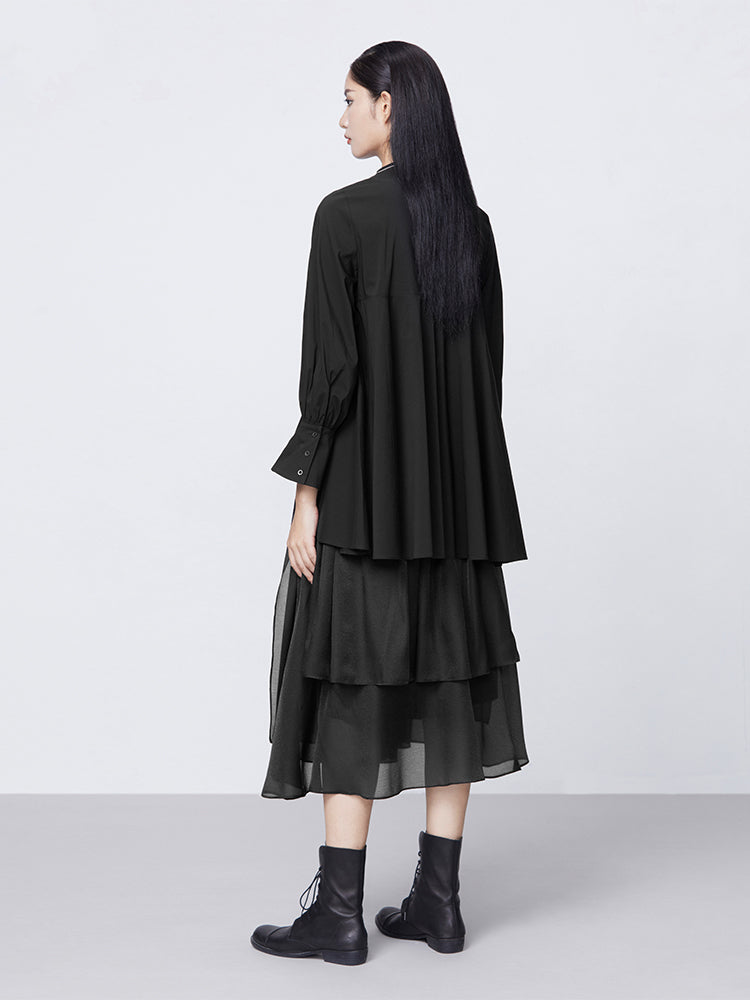 S.DEER  Pleated Panel Irregular Long-sleeve Shirt - S·DEER