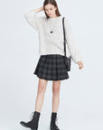S·DEER  women's preppy style contrast color plaid wool pleated skirt - S·DEER