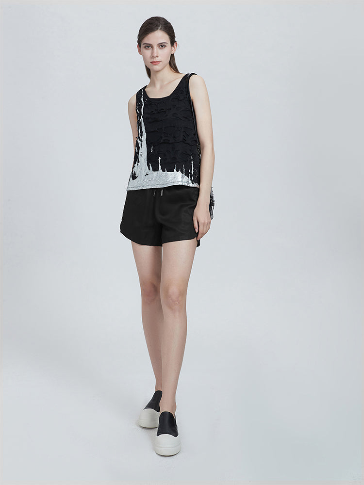 S.DEER     crew neck textured ripped print tank top T-shirt - S·DEER