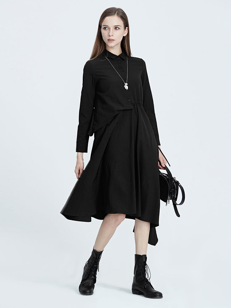 S·DEER Casual Lapel Neck Waist Panel Shirt Dress - S·DEER