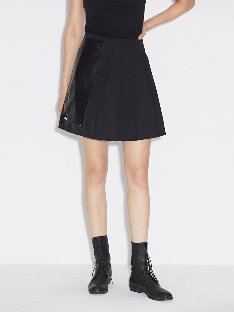 S.DEER  Leather-paneled A-line Pleated Skirt - S·DEER
