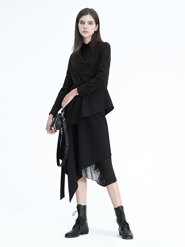 S.DEER    Patchwork Ribbon Print Irregular Maxi Skirt - S·DEER