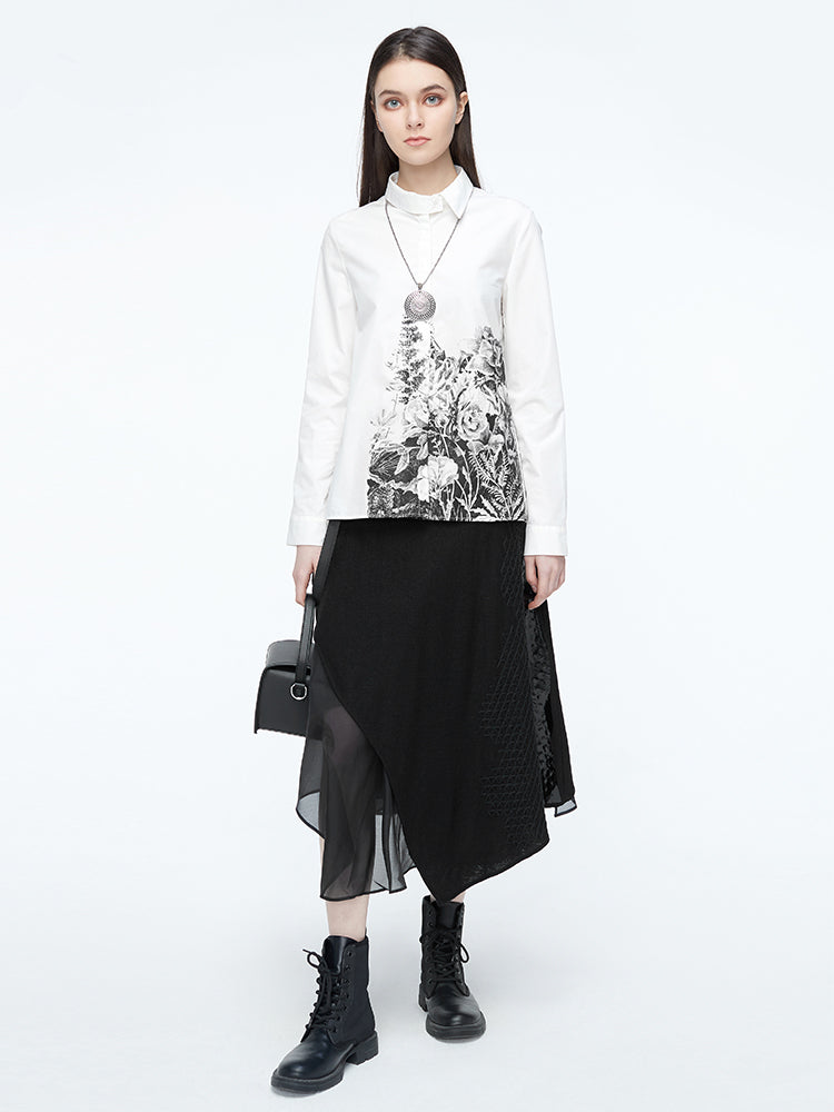 S·DEER Casual Belt Knit Panel Irregular Long Skirt - S·DEER