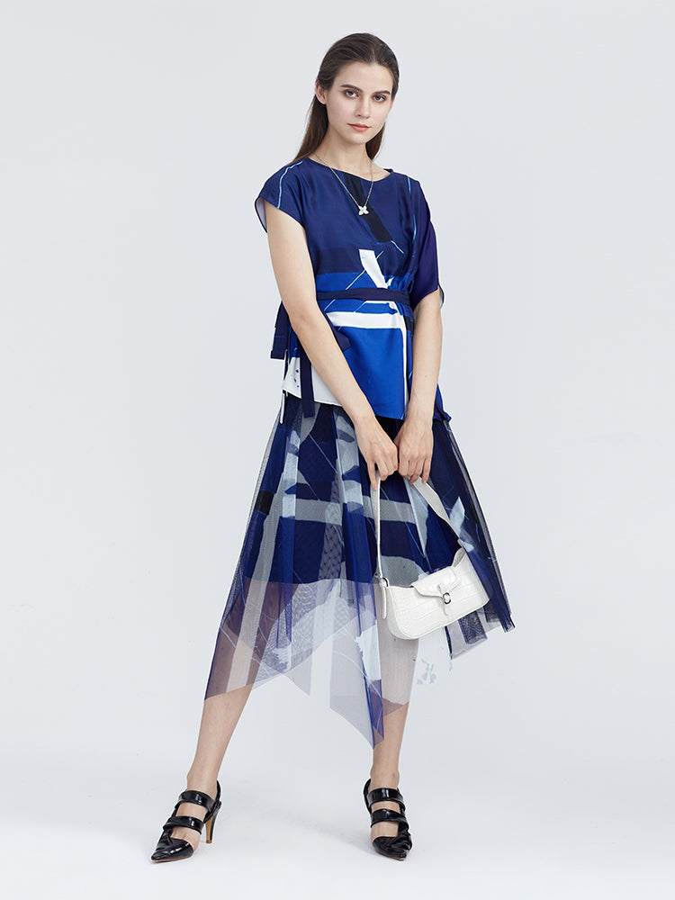 S·DEER Mesh Smudge Print Irregular Maxi Skirt - S·DEER