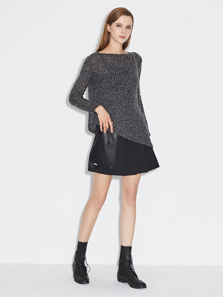S.DEER  Leather-paneled A-line Pleated Skirt - S·DEER