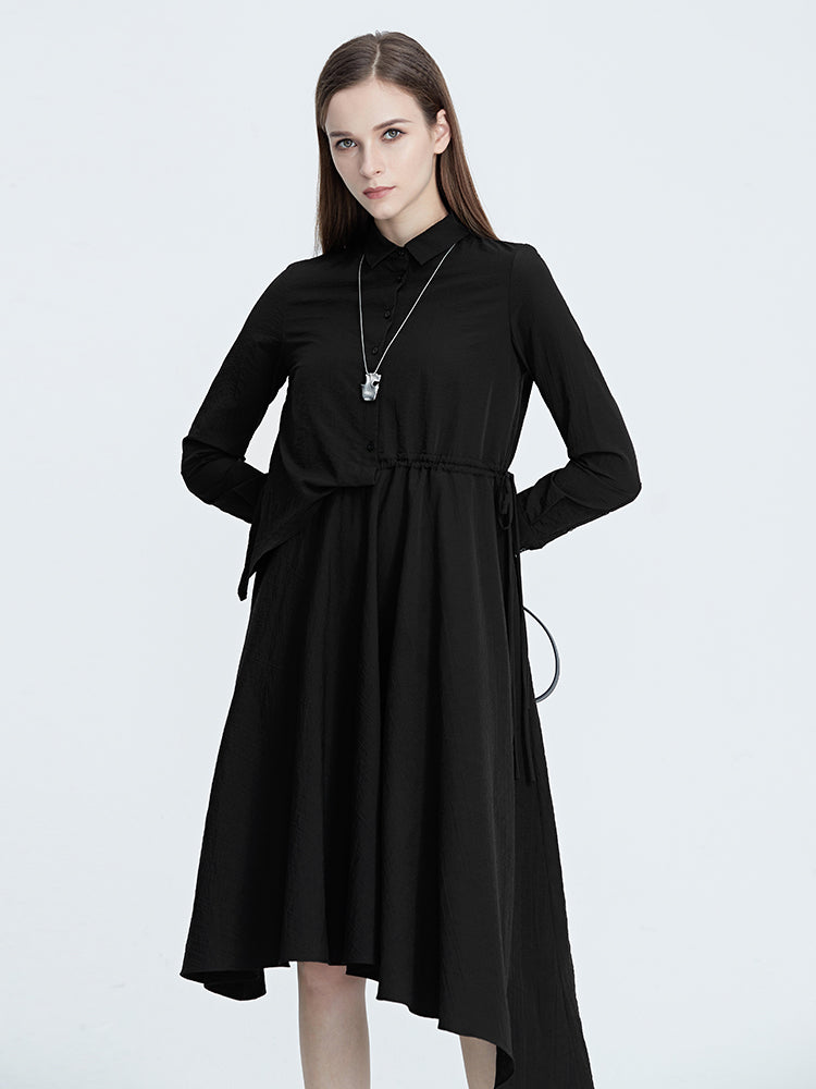 S·DEER Casual Lapel Neck Waist Panel Shirt Dress - S·DEER