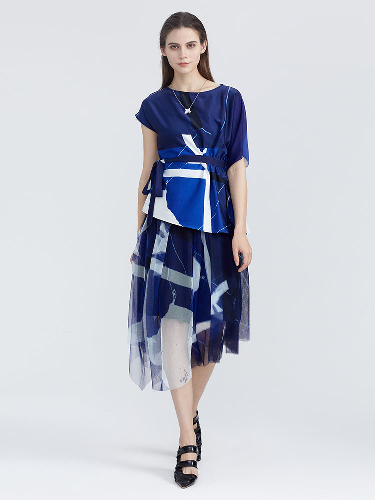 S·DEER Mesh Smudge Print Irregular Maxi Skirt - S·DEER