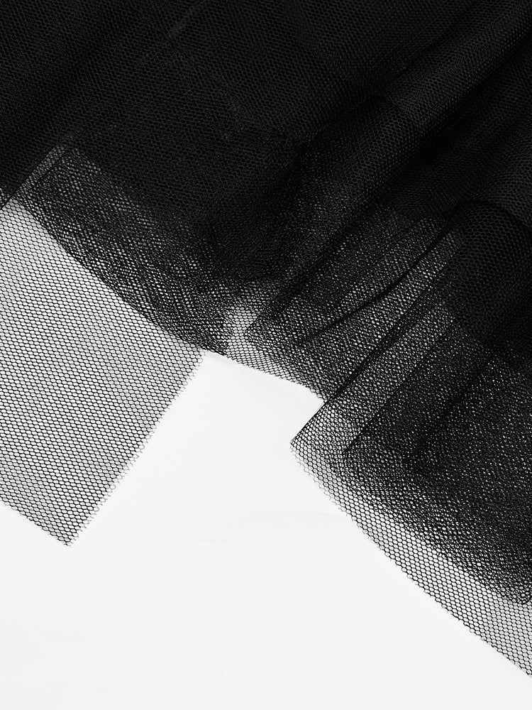 S·DEER Personalized mesh stitching raw black long skirt - S·DEER