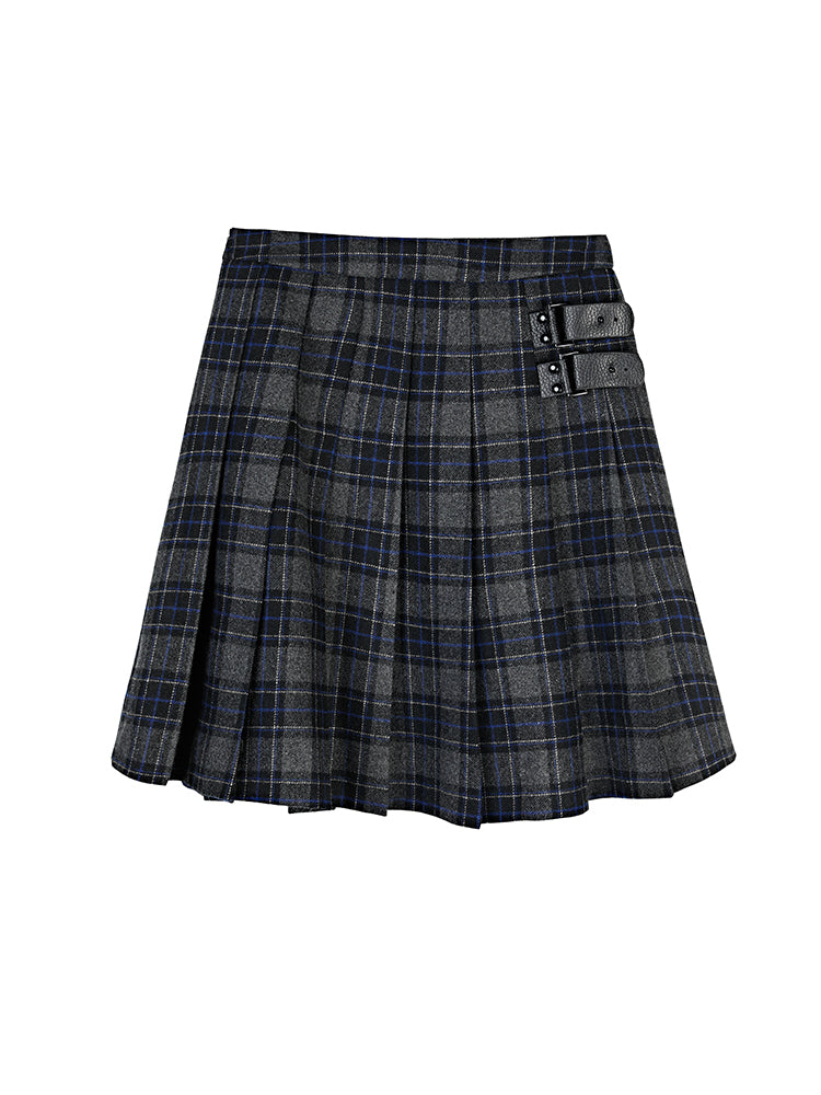 S·DEER  women's preppy style contrast color plaid wool pleated skirt - S·DEER