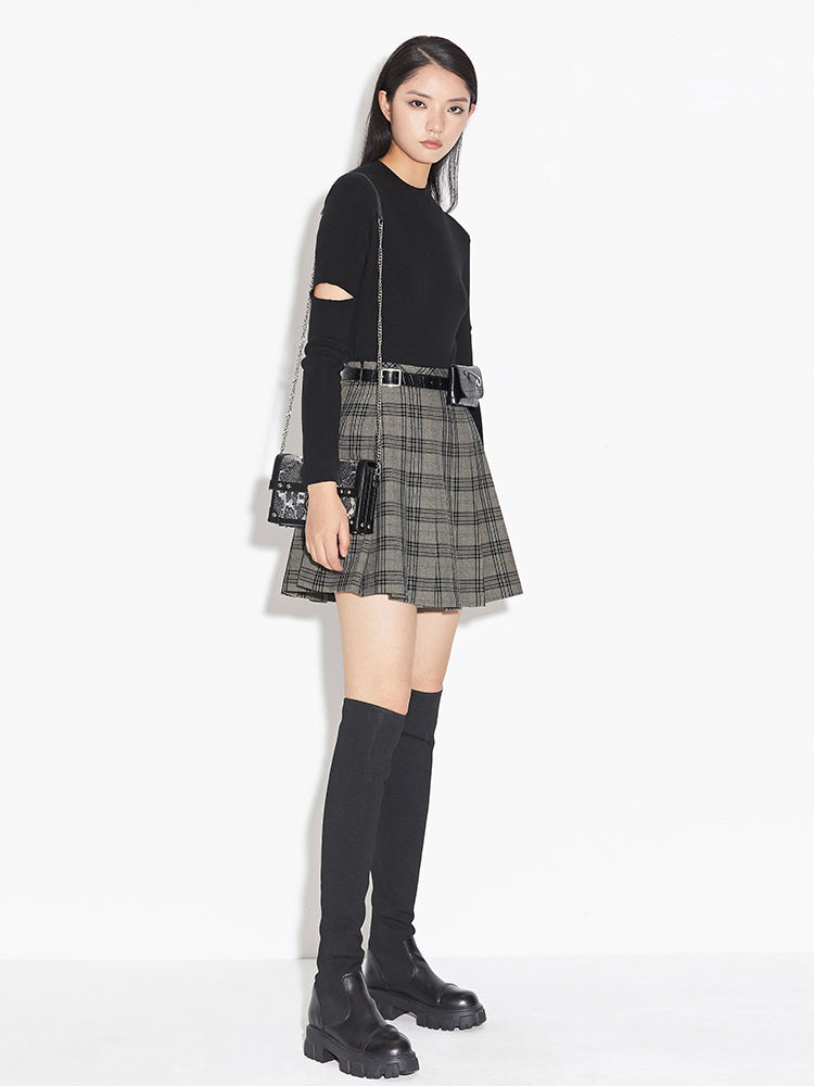 S.DEER  Statement Belt Pleated Skirt - S·DEER