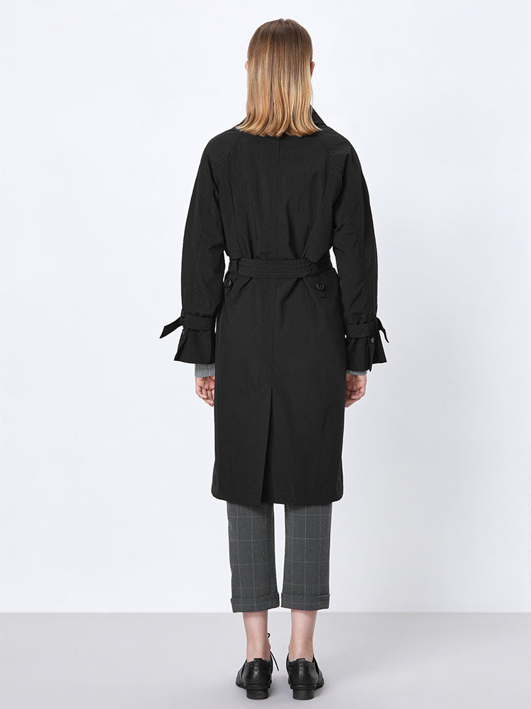 S.DEER Single-breasted Long Trench Coat with Lapels and Waist - S·DEER