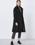 S.DEER Single-breasted Long Trench Coat with Lapels and Waist - S·DEER