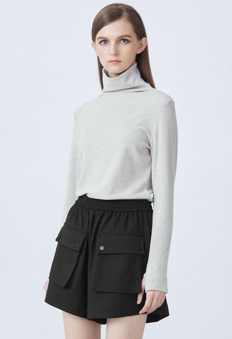 Women&#39;s casual high-neck basic cover finger long-sleeved bottoming T-shirt S21480201 - S·DEER