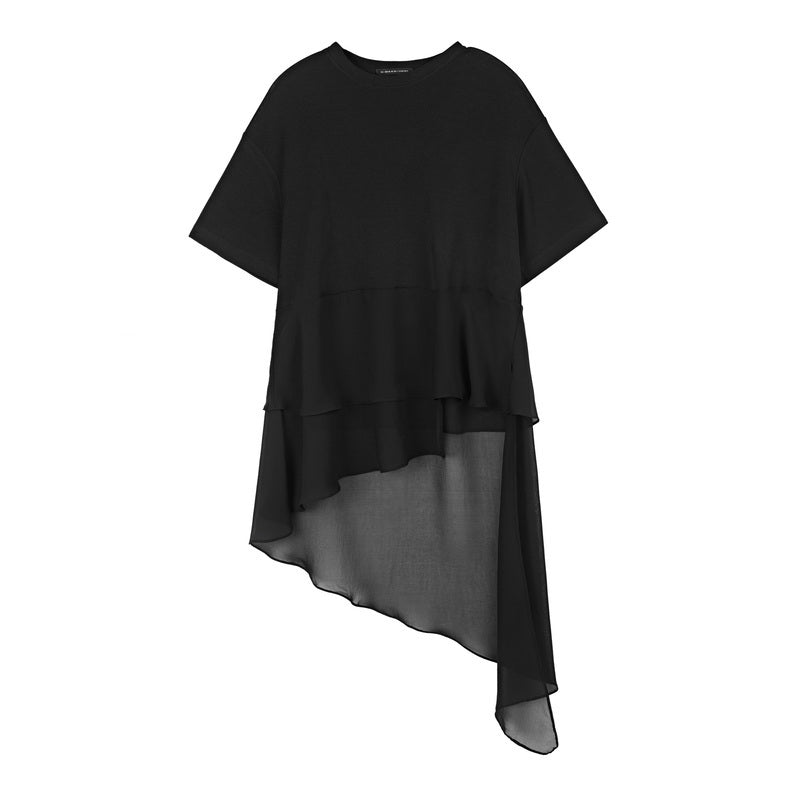 SDEER Round neck irregular stitching short-sleeved T-shirt - S·DEER