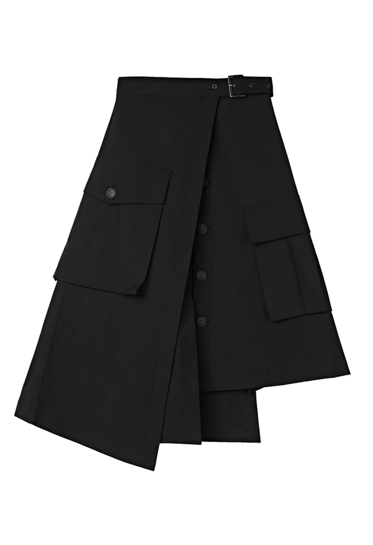 S·DEER personality irregular patch pocket stitching pure black dress S20361102 - S·DEER