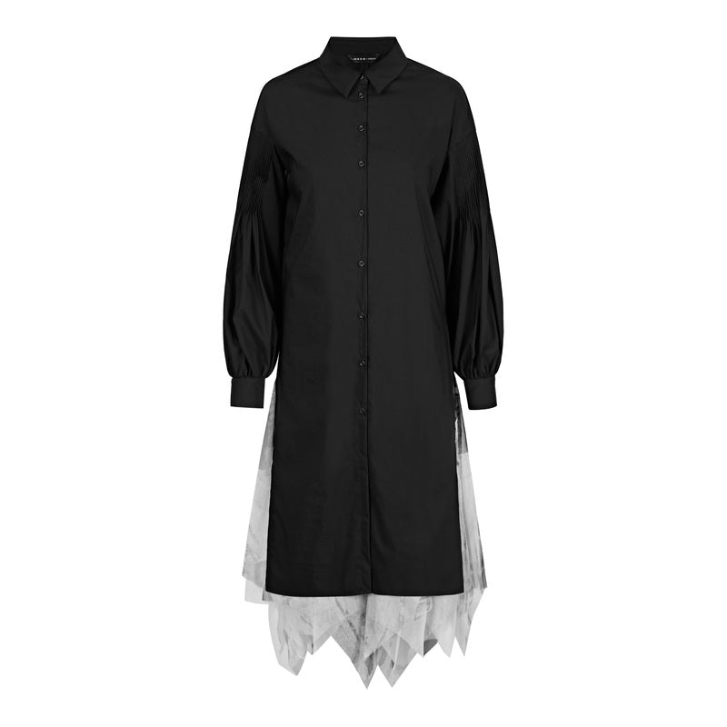 SDEER Two-piece Shirt Dress With Lapel Mesh Printed Vest - S·DEER