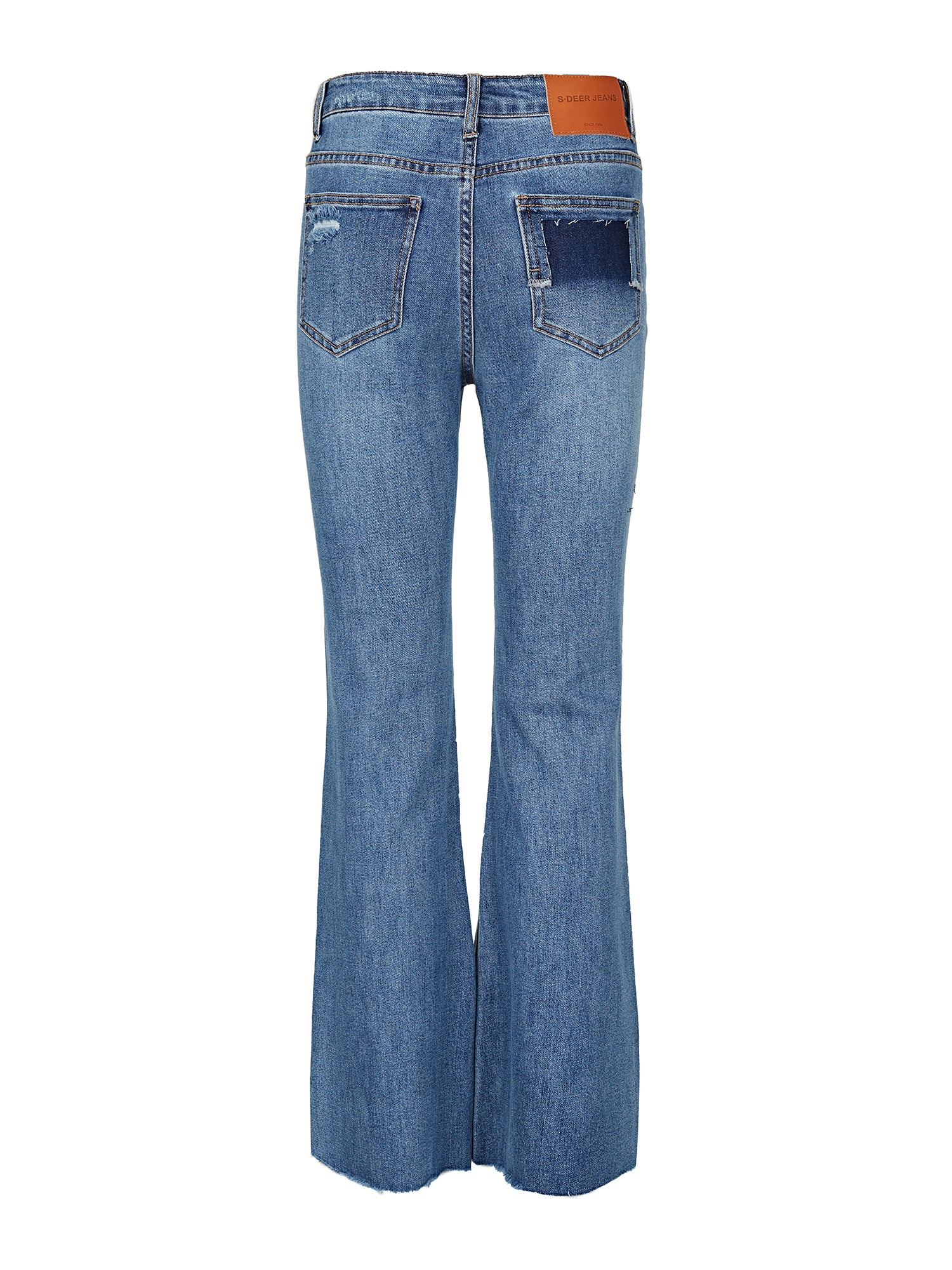 Water-washed Frayed Flare Jeans