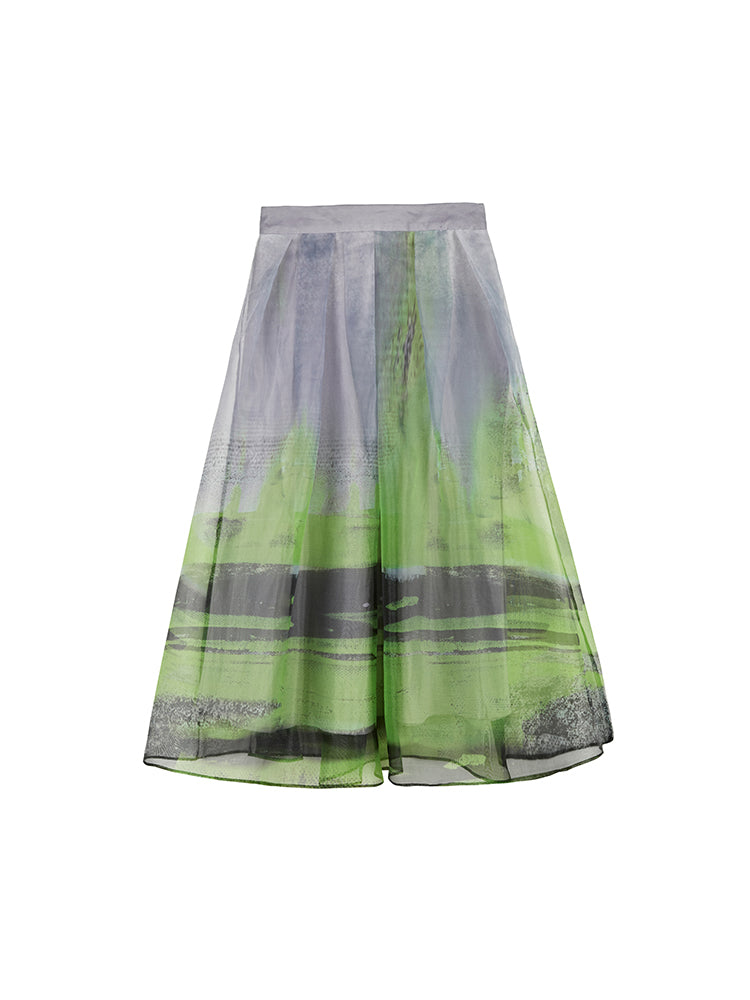 Airy Gauzy Green Tie-dye Skirt