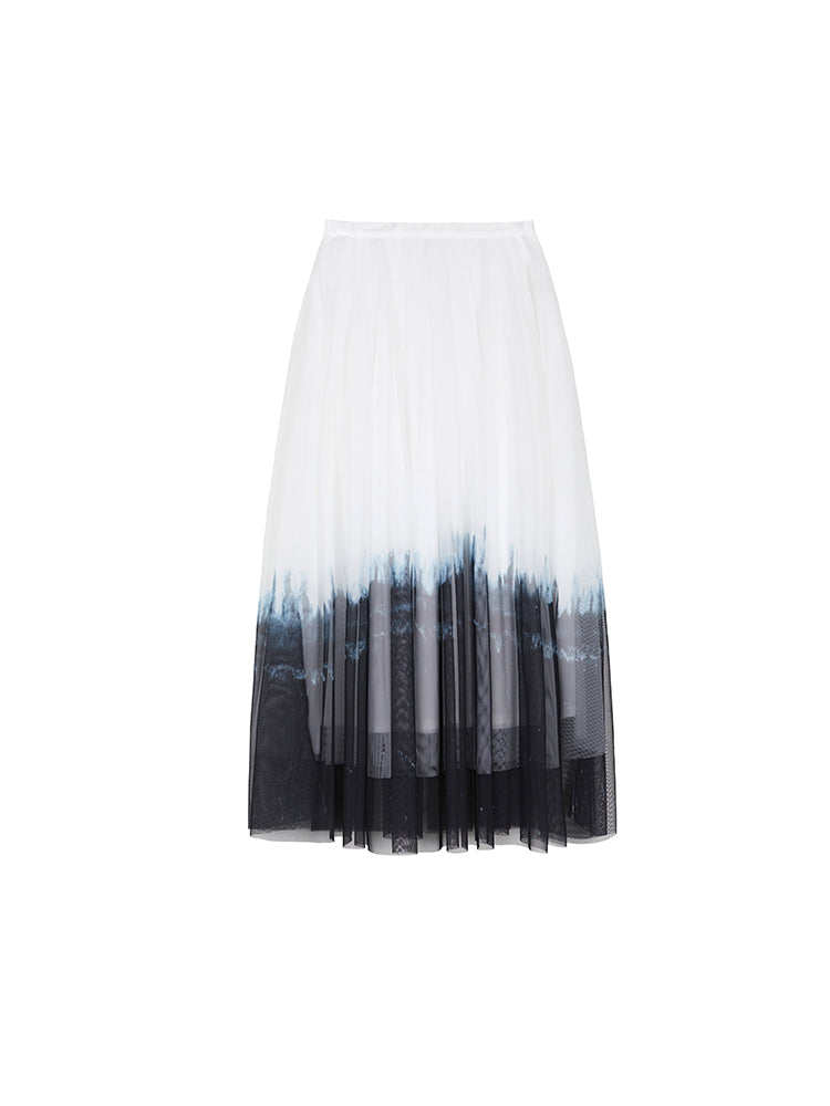 Elegant Mesh Stitching National Style Smudge Long Skirt