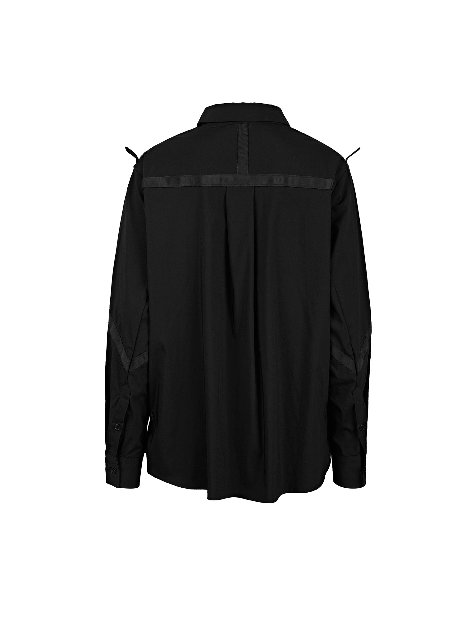 Casual Lapel Webbing Stitching Black Long-Sleeved Shirt