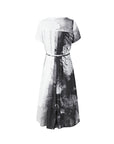 Round Neck And Ink Smudged Waist Chiffon Dress