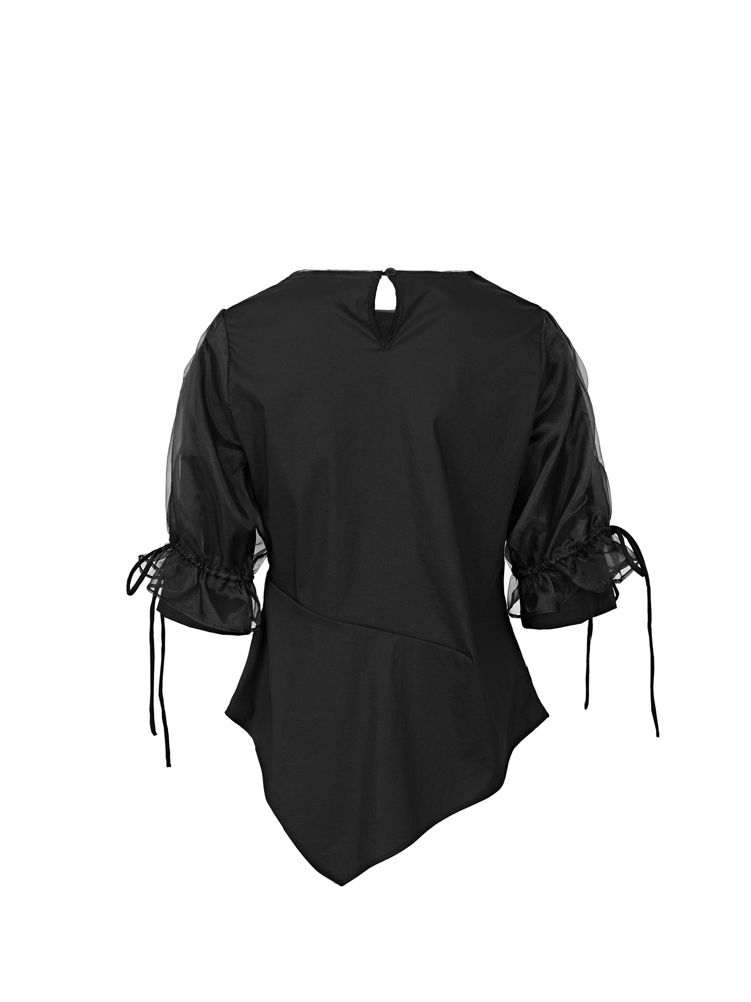 Pleat Waist Irregular Hem Mesh Sleeve T-Shirt
