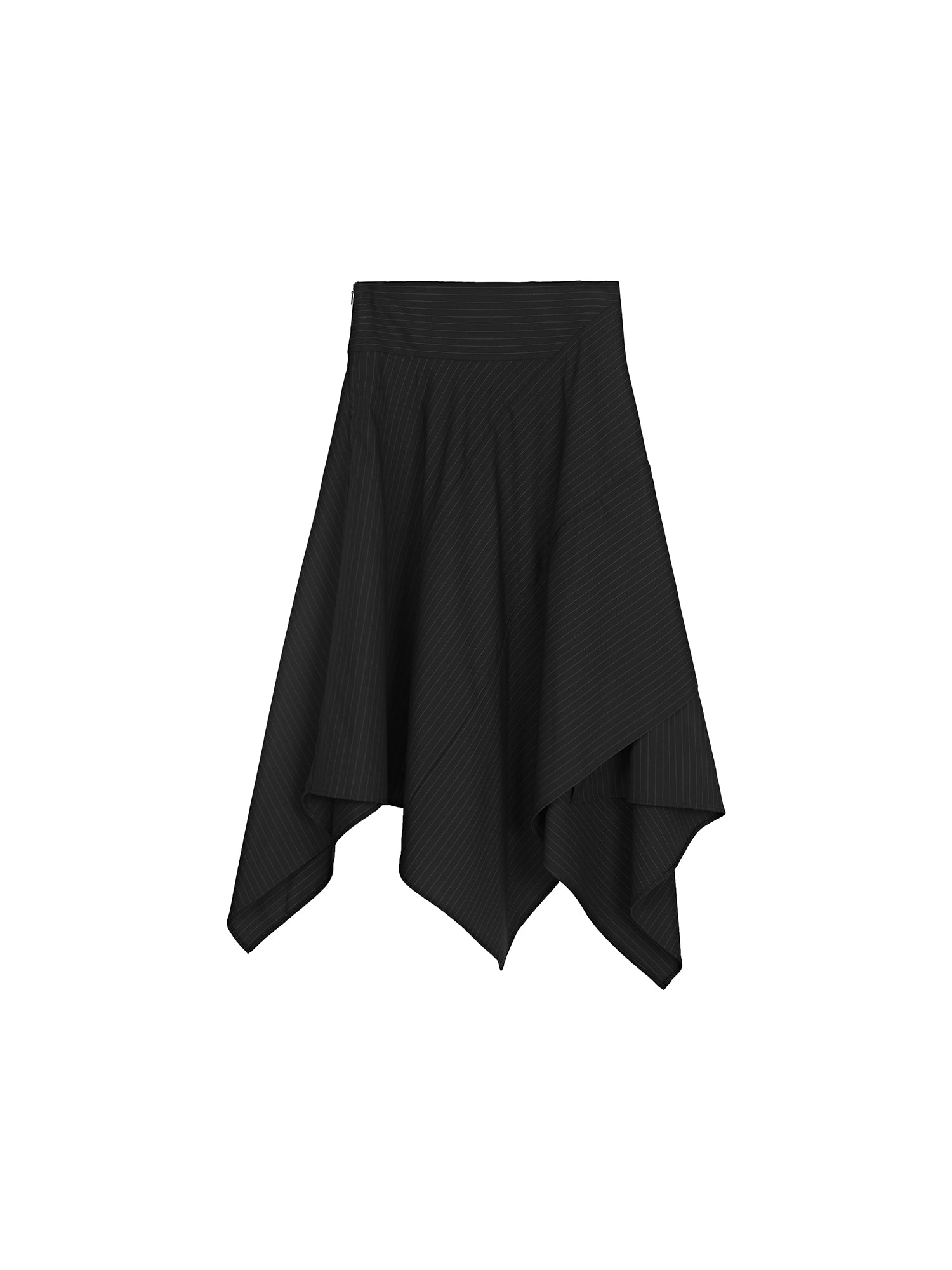 Pinstriped Irregular Hemline Midi Skirt