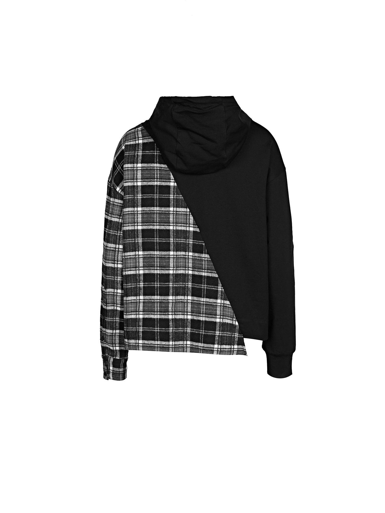 Drawstring Hooded Plaid Stitching Irregular Sweater Jacket