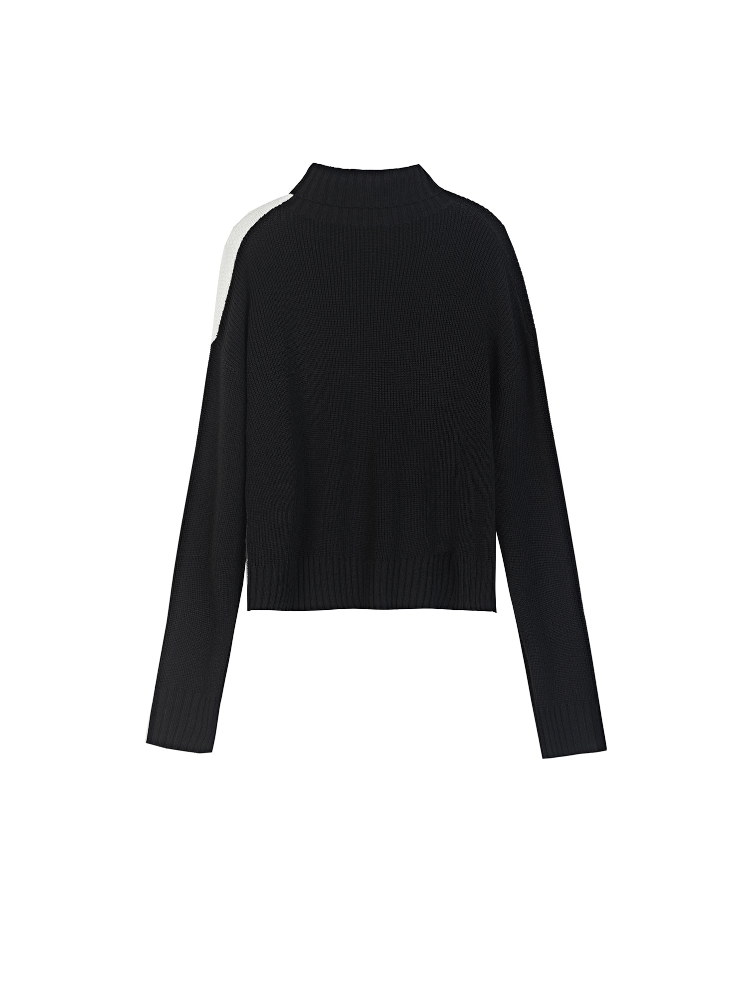 Contrasting Panel High Neck Ribbed Sweater