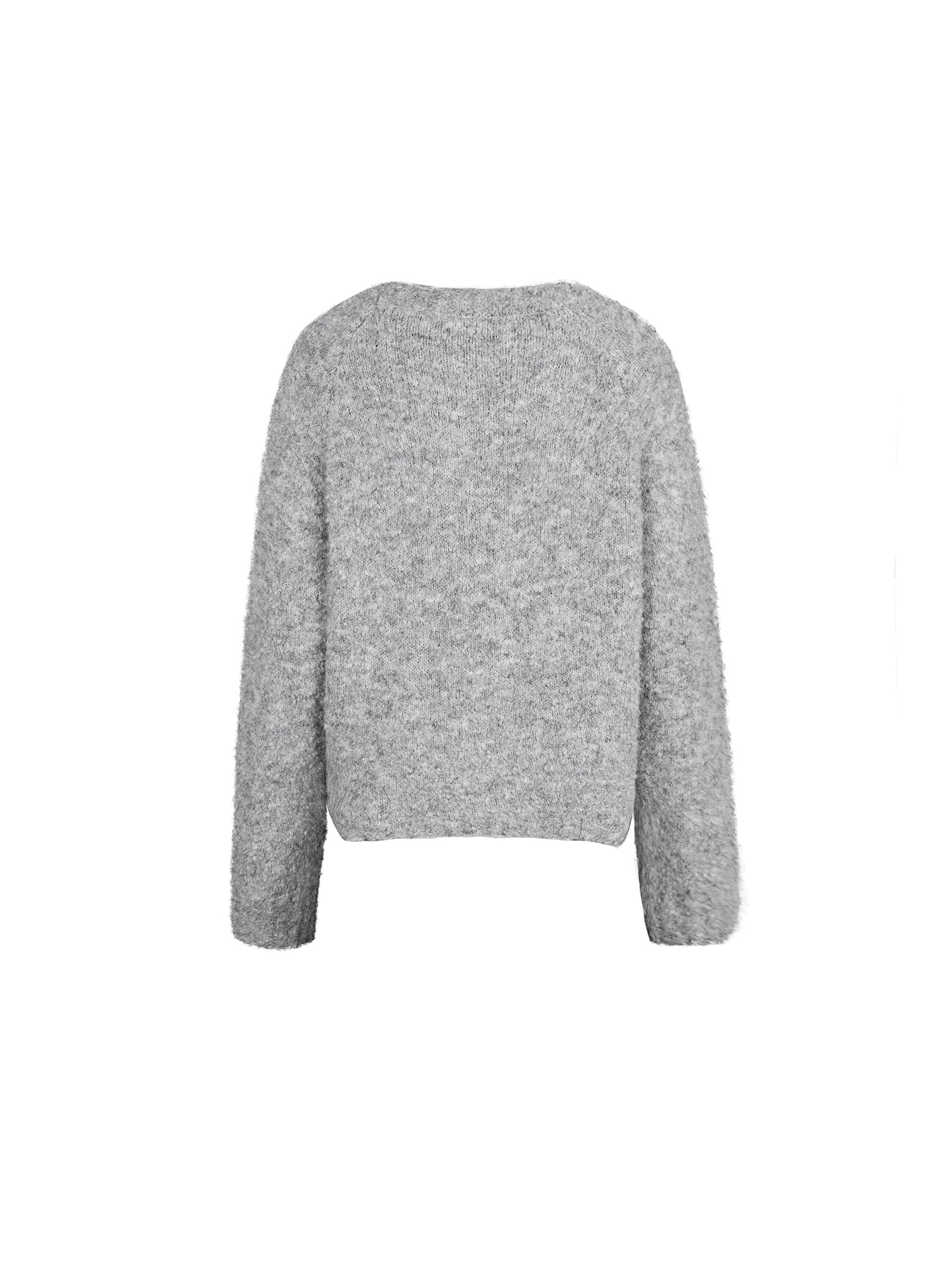 Lässiger, dicker, grauer Pullover aus strukturierter Wolle mit Rundhalsausschnitt
