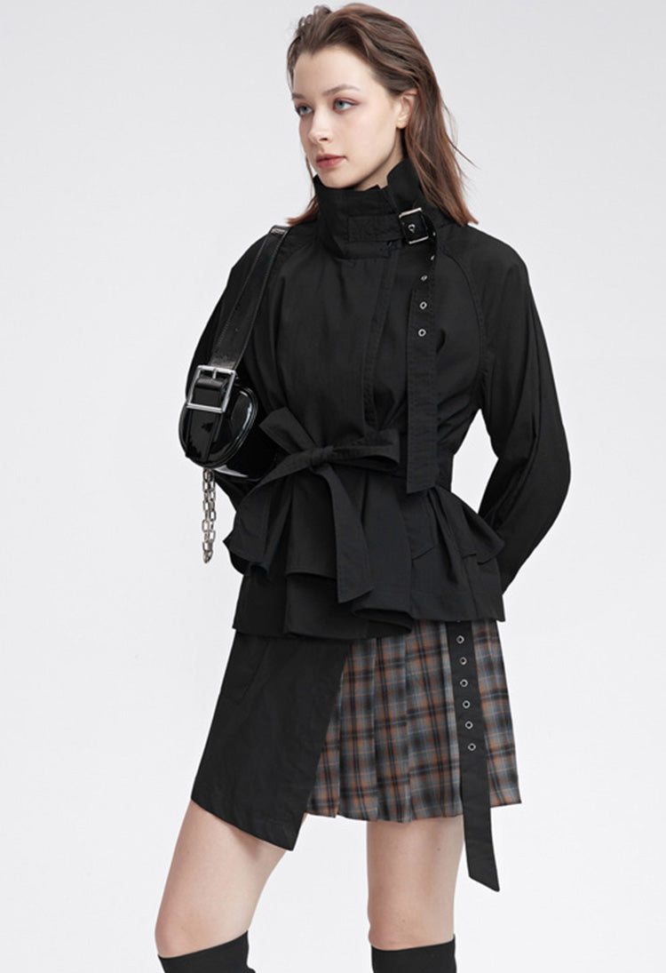 S.DEERWomen&#39;s fashion stand collar waist stitching irregular short coat S22182218 - S·DEER