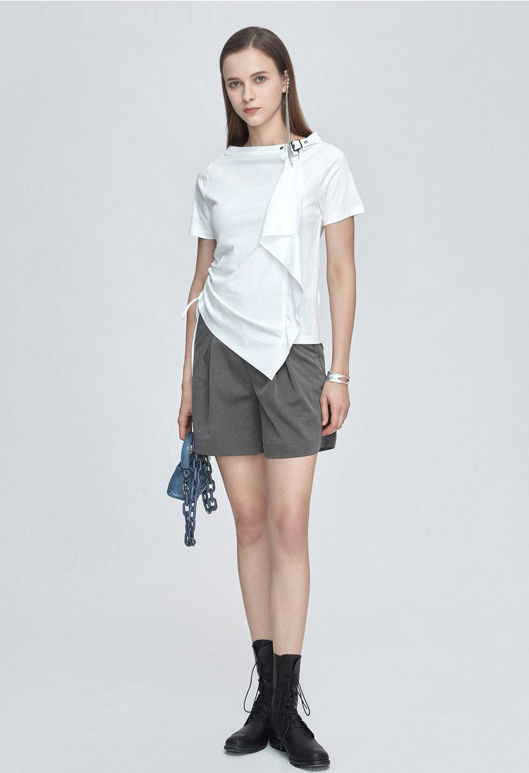 SDEER Casual round neck tie irregular short-sleeved T-shirt - S·DEER