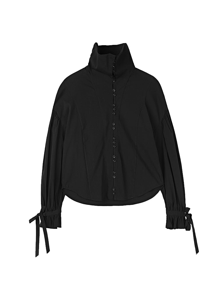 Pleated cuff tie-waist long-sleeve shirt adding a touch of elegance to women's ensembles