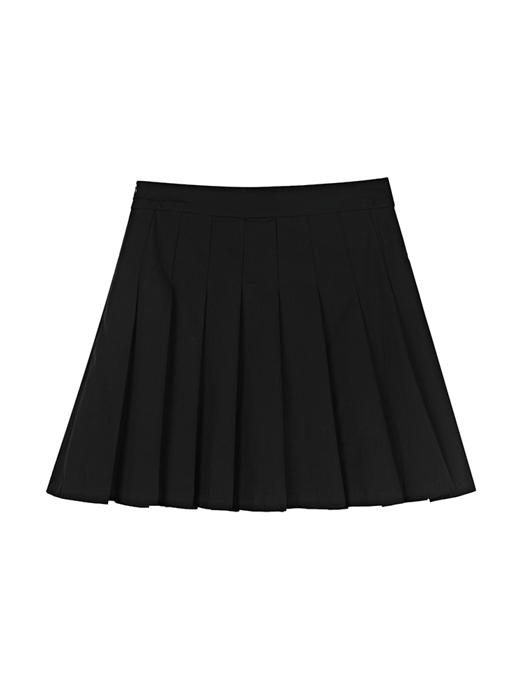 Preppy Casual Pleated Basic Black Skirt