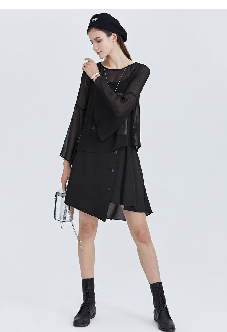 SDEER Two-piece long-sleeved shirt with fashion print suspenders - S·DEER
