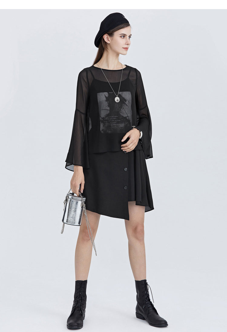 SDEER Two-piece long-sleeved shirt with fashion print suspenders - S·DEER
