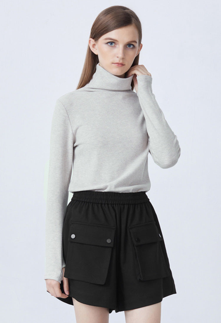 Women&#39;s casual high-neck basic cover finger long-sleeved bottoming T-shirt S21480201 - S·DEER