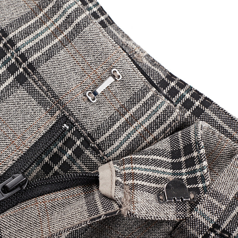 SDEER Retro belt plaid commuter loose cropped trousers - S·DEER