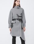 S.DEERIrregular long trench coat with stand collar striped offset printing waist S21381704 - S·DEER