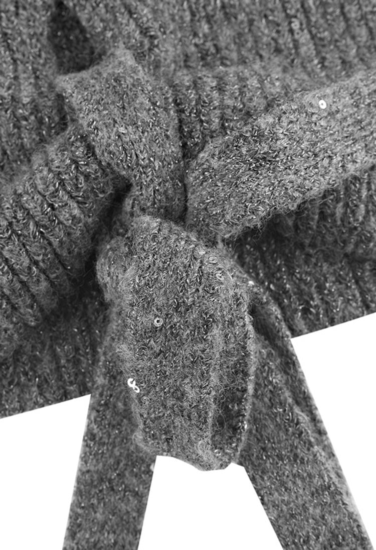 SDEER Ribbed Turtleneck Sequin Lace irregular Sweater - S·DEER